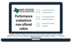 image of laptop with words UNT Sytem, performance evaluations now offered online