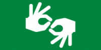 Picture of white hands using sign language on green background