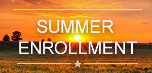 ERS summer enrollment text with image of sunset in the background