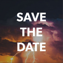 Save the date with lightning clouds in background