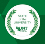 White State of the University logo on green background