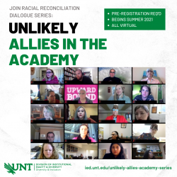 Join Racial Reconciliation Dialogue Series: Unlikely Allies in the Academy. Pre-registration is required, begins summer 2021, all virtual! Screenshot of Summer 2020 cohort of participants on Zoom call with each tile showing their individual faces