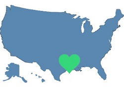 Picture of green heart over Texas and Louisiana